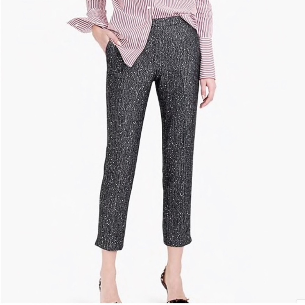 J. Crew Black Metallic Tweed Cropped Pants